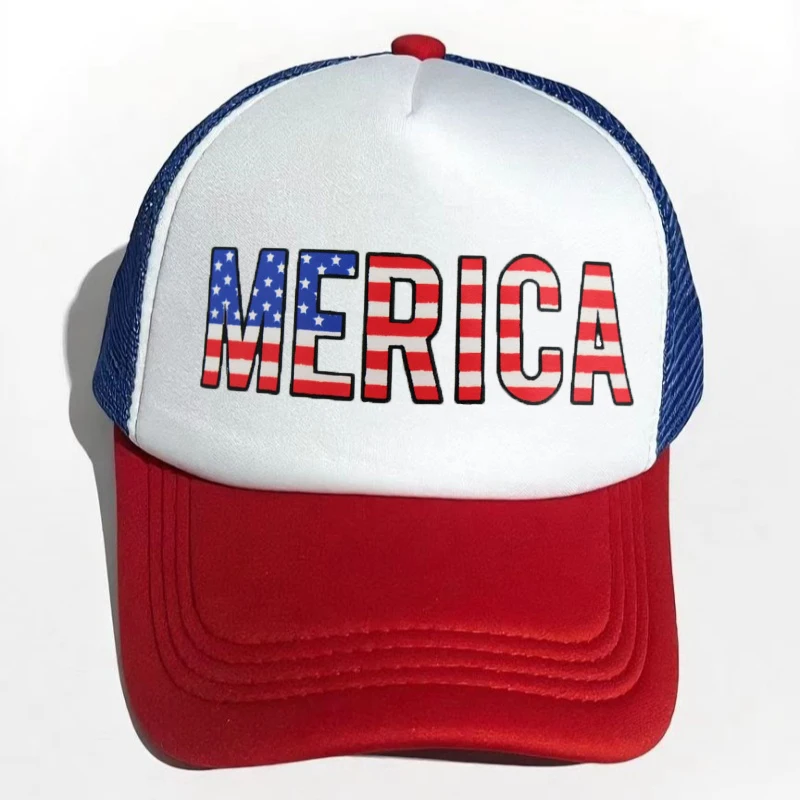 Summer sunshade printed mesh cap versatile for men and women in Europe and America baseball cap Independence Day cap