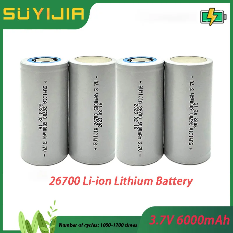 26700 Li-ion Lithium Battery 3.7V 6000mAh Power Electri Electric Vehicle Tricycle Energy Storage Flashlight Head Lighting Backup