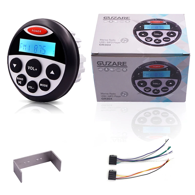 GUZARE-Radio impermeable con Bluetooth para barco, sistema de sonido estéreo marino GR304, receptor FM AM de 4x45 vatios para UTV, ATV, yate,