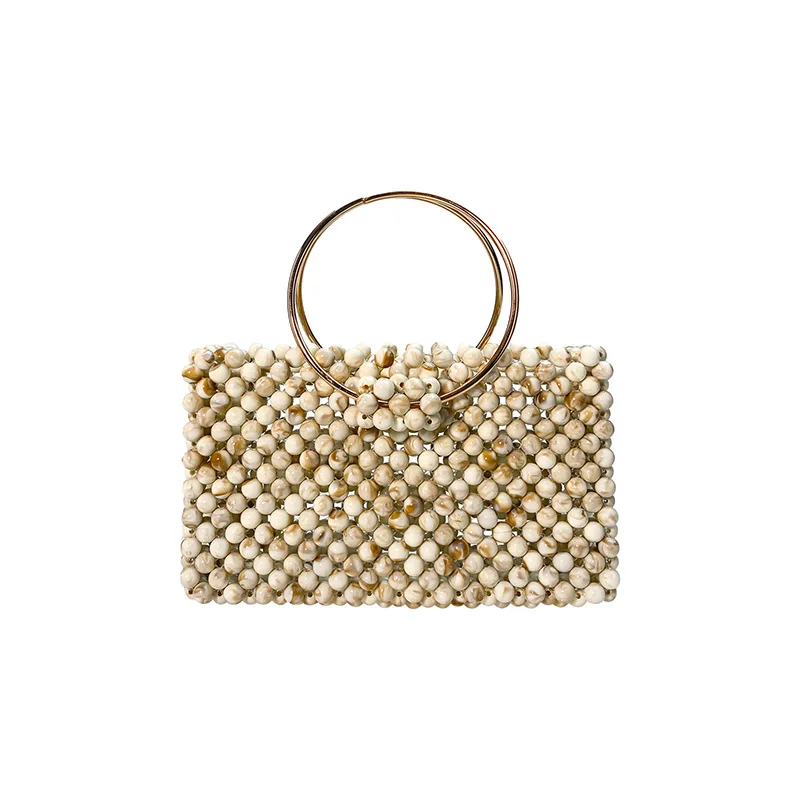 

New Trend Handmade Acrylic Beaded Bag Women's Fashion Casual Evening Bag 2025Female Elegant Pearl Banquet Bag Bamboo Circle Tote