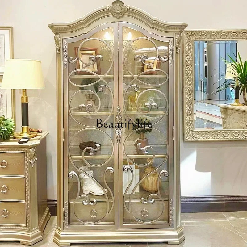 

02ls 18 -*French solid wood wine cabinet post-modern simple light luxury glass door display cabinet