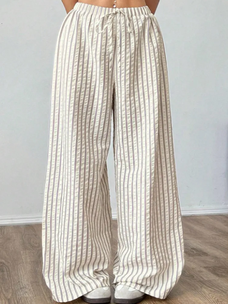 

BKLD Ladies' Versatile Trousers Elastic Waistband Striped Casual Straight Leg Pants Women Clothing 2026 Summer New Arrivals
