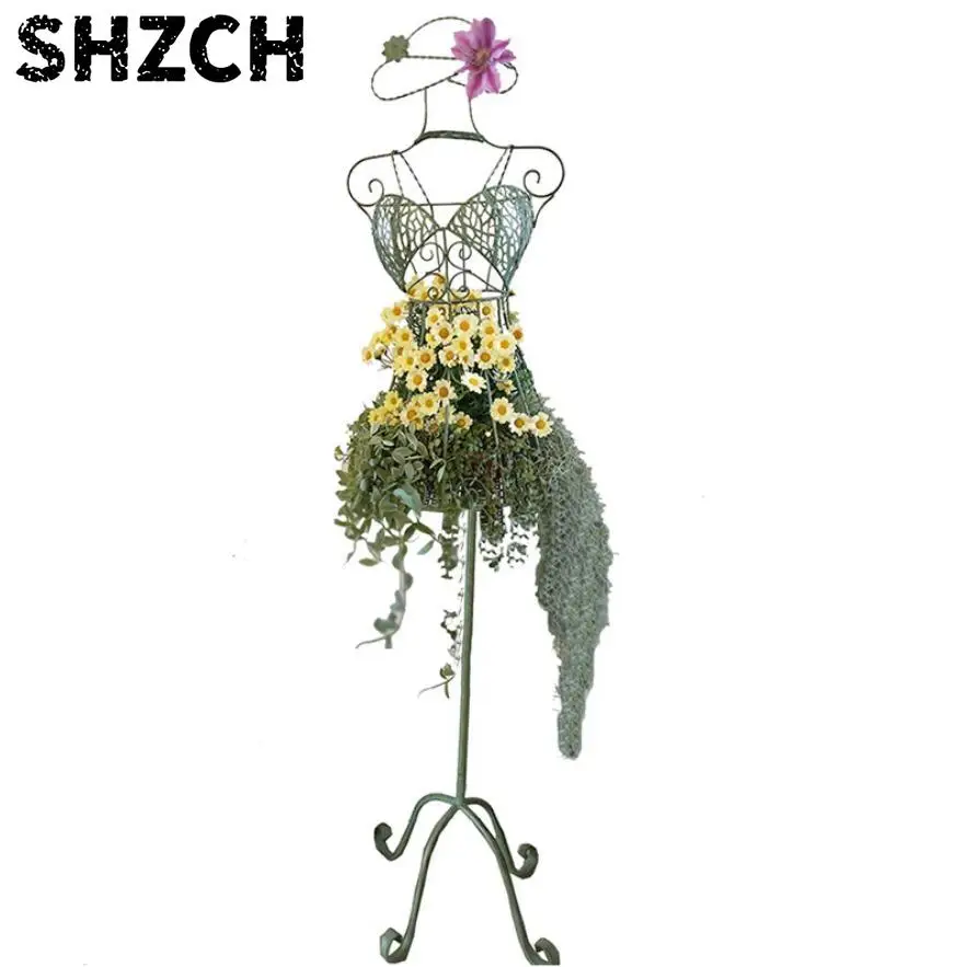 Decorative Metal Garden Dress Form Plant Stand,Wire Mannequin Floral Display,Topiary Frame with Scrollwork Base for Climb Vine