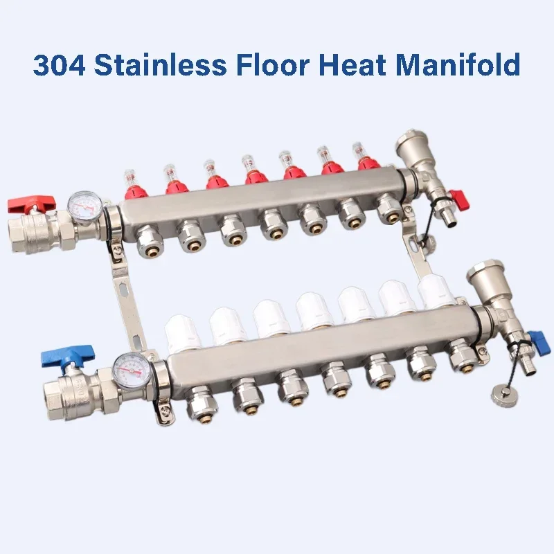 

1/2"3/4”Adapters,S304Stainless Steel Distribution Manifold Group Flowmeters, Hydronic Underfloor Heating