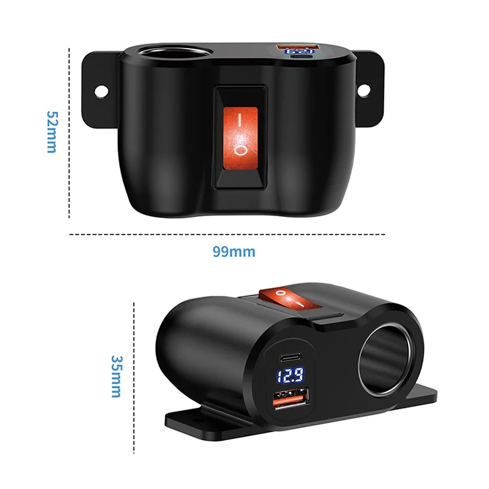 12V 120W QC3.0 & PD3.0 Outlet Cigarette Lighter Socket Splitter with Voltmeter USB Car Charger Power Adapter for Car Marine