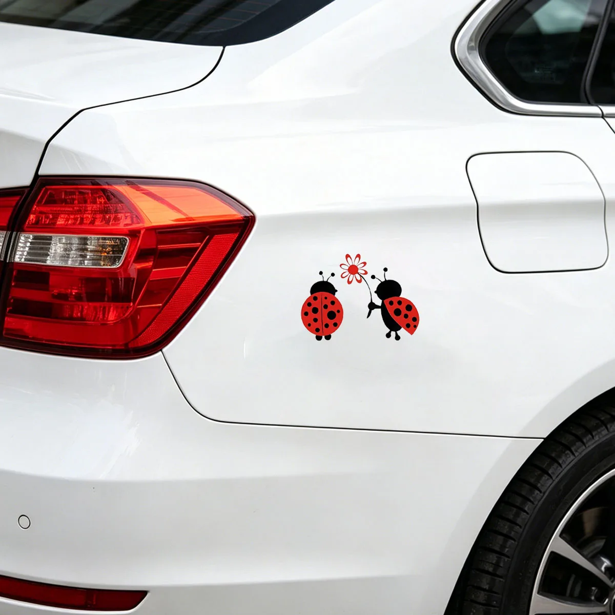 

Red Black Ladybug Sticker with Flower Waterproof Vinyl Sticker for Car Rearview Mirror - Side Mirror