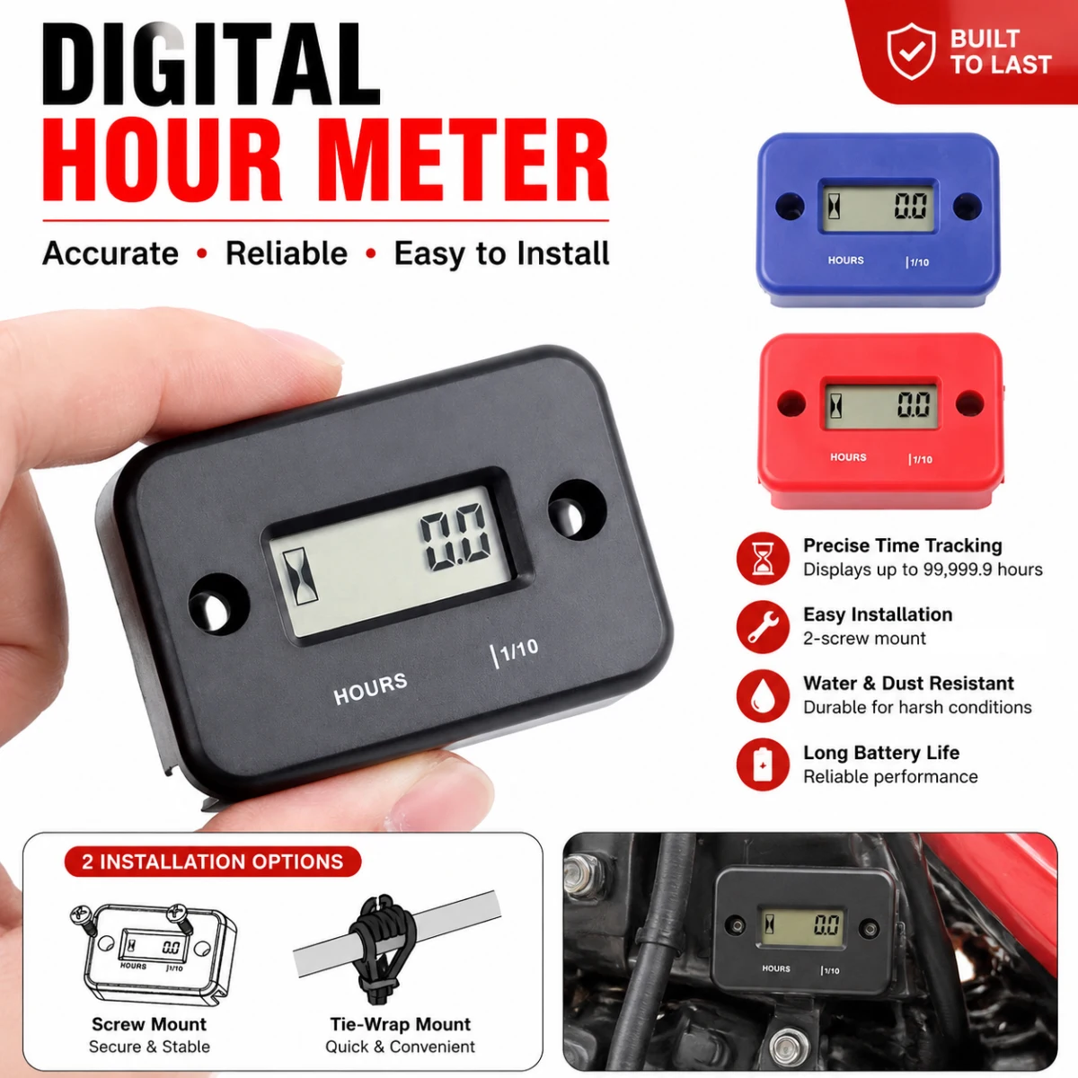 Motorcycle Digital Hour Meter Waterproof Gauge Stroke Gas Engine Inductive Tachometer Car Accessories For Motorcycle Boat