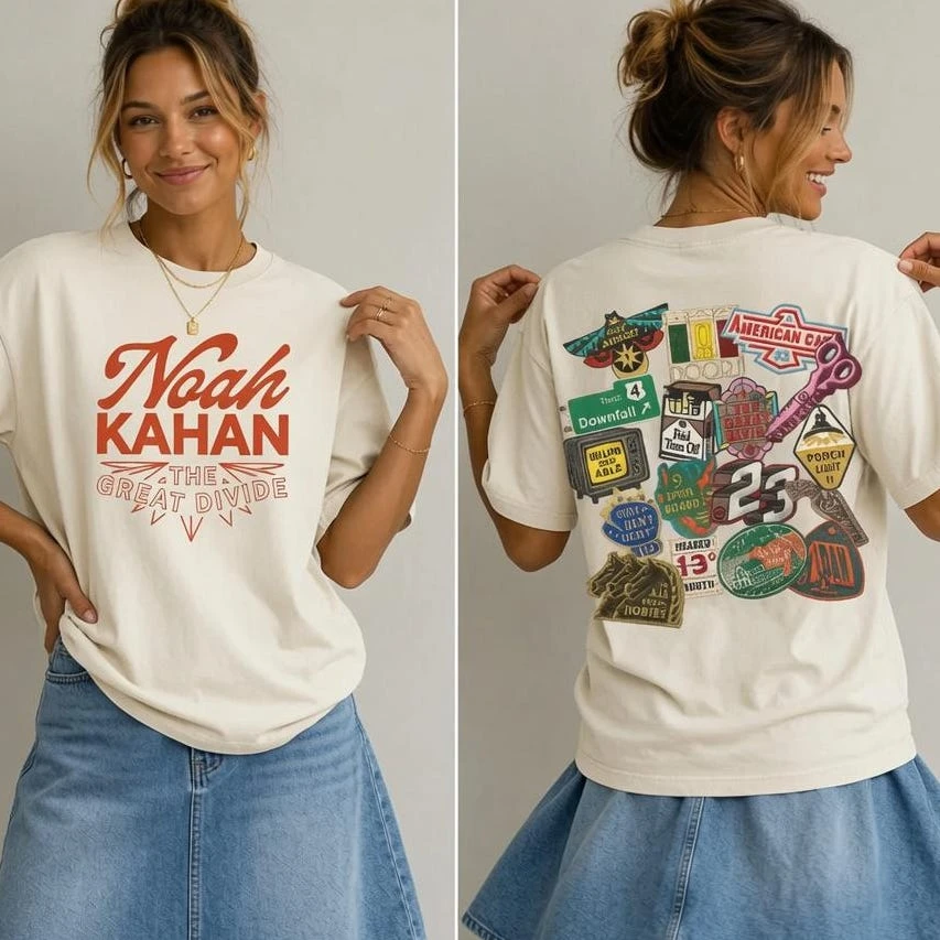 Noah Kahan The Great Divide Tour 2026 Concert Tshirt 100%Cotton Men's Women's Popular Oversized Vintage Casual Tshirt Fan Gift