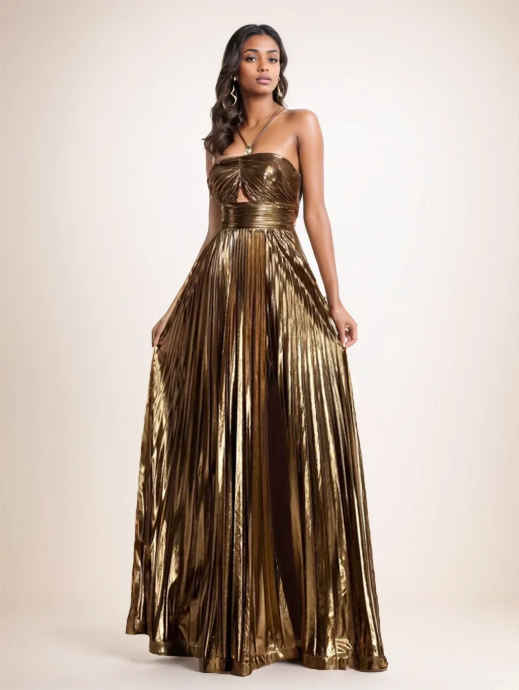 

Sexy Backless Spaghetti Straps High Split Pleated Long Formal Evening Dress