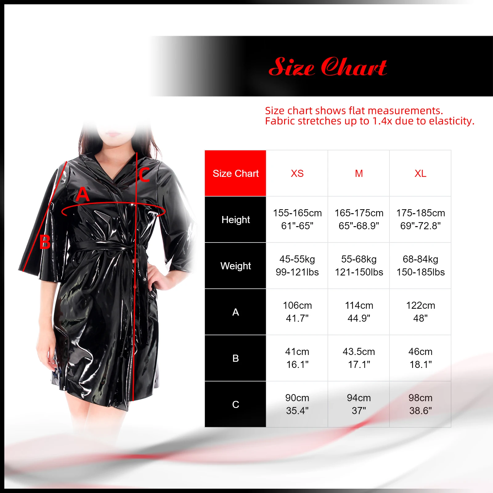 قميص نوم نسائي من Ftshist مصنوع من الجلد اللامع مع أكمام ثلاثة أرباع بطول الركبة، أردية سوداء مثيرة للملكة #6