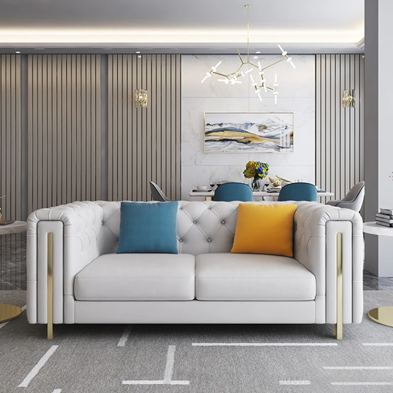 Sofa kulit desain minimalis modern ruang tamu furnitur apartemen rumah mewah 3 kursi