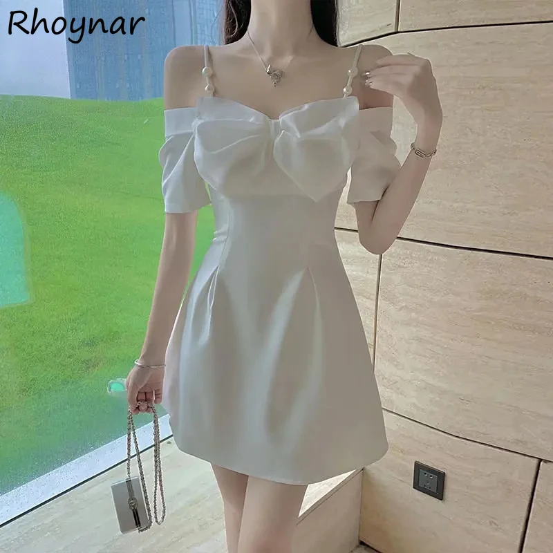 

Mini Sexy Dress Women Big-bow Slash Neck Elegant Summer Vestidos Lady Temper Hotsweet High Waist Clothes Aesthetics Kpop Trendy