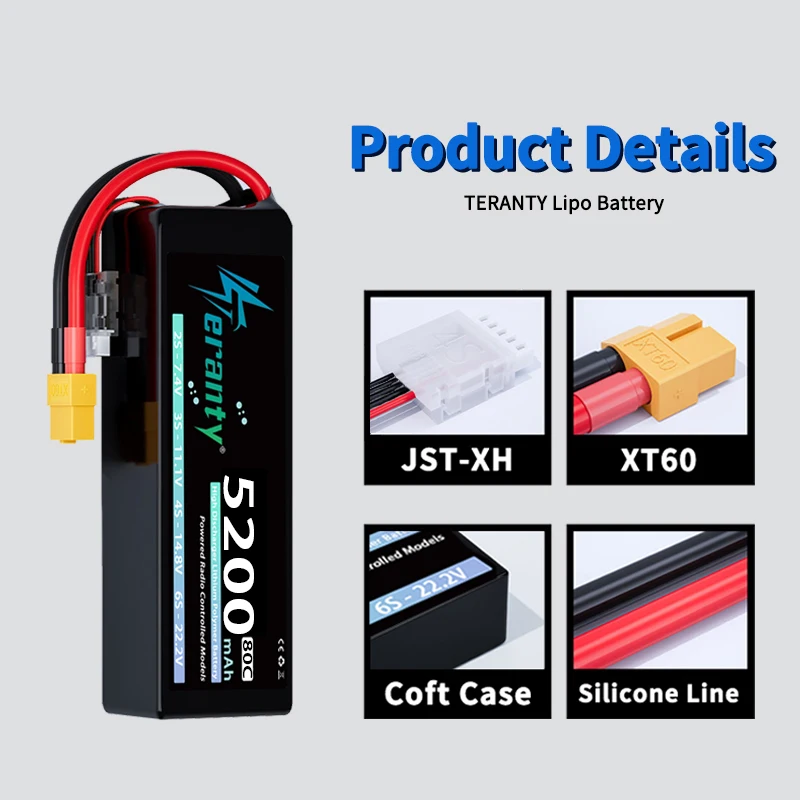 TERANTY 4S Lipo Battery 5200mAh 14.8V 80C 15.2V 120C With XT60 XT90 EC5 for RC Car Accessories Tank Airplane Racing Hobby Parts
