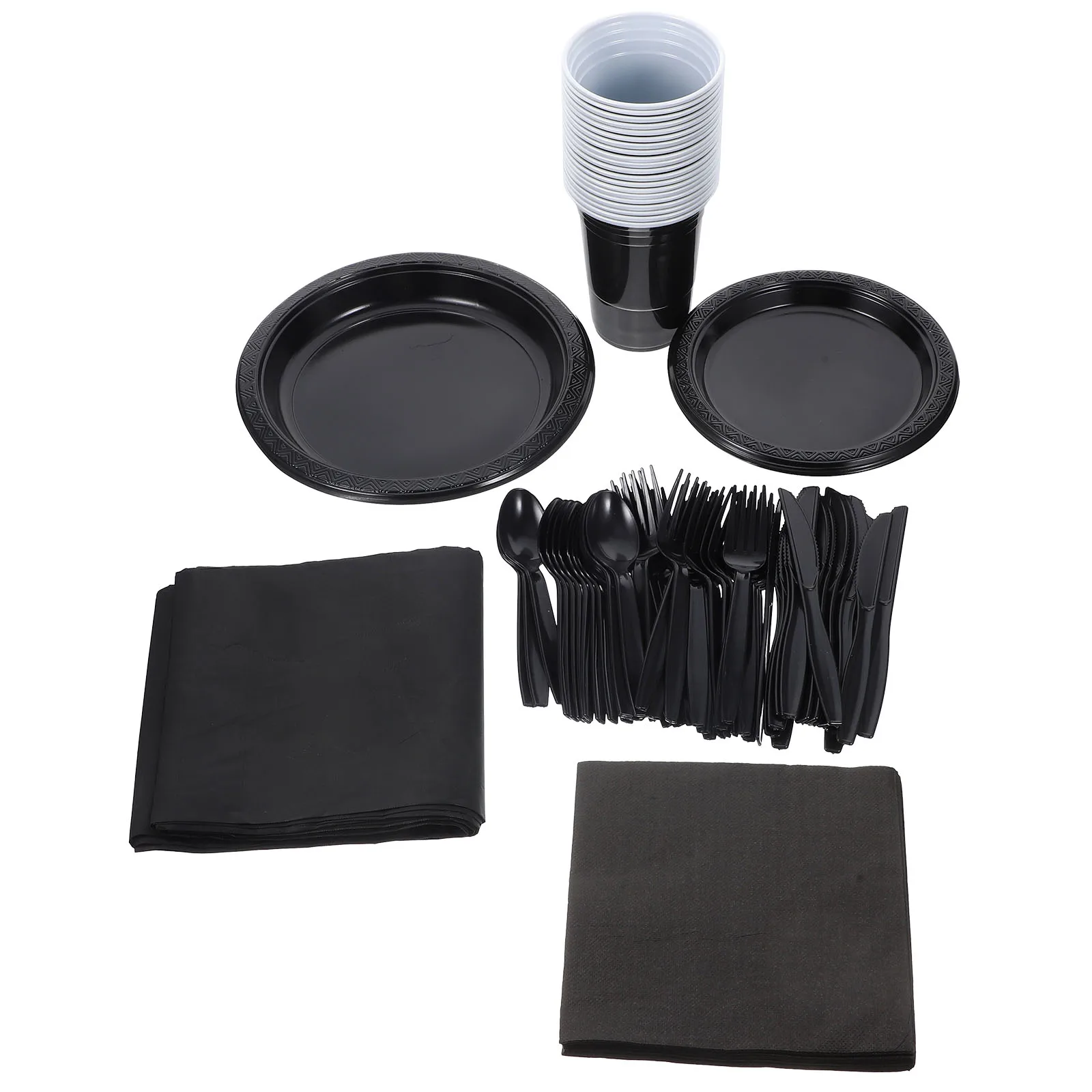 

Dining Table Disposable Tableware Set Dinner Party Halloween Plastic Dishware Utensils