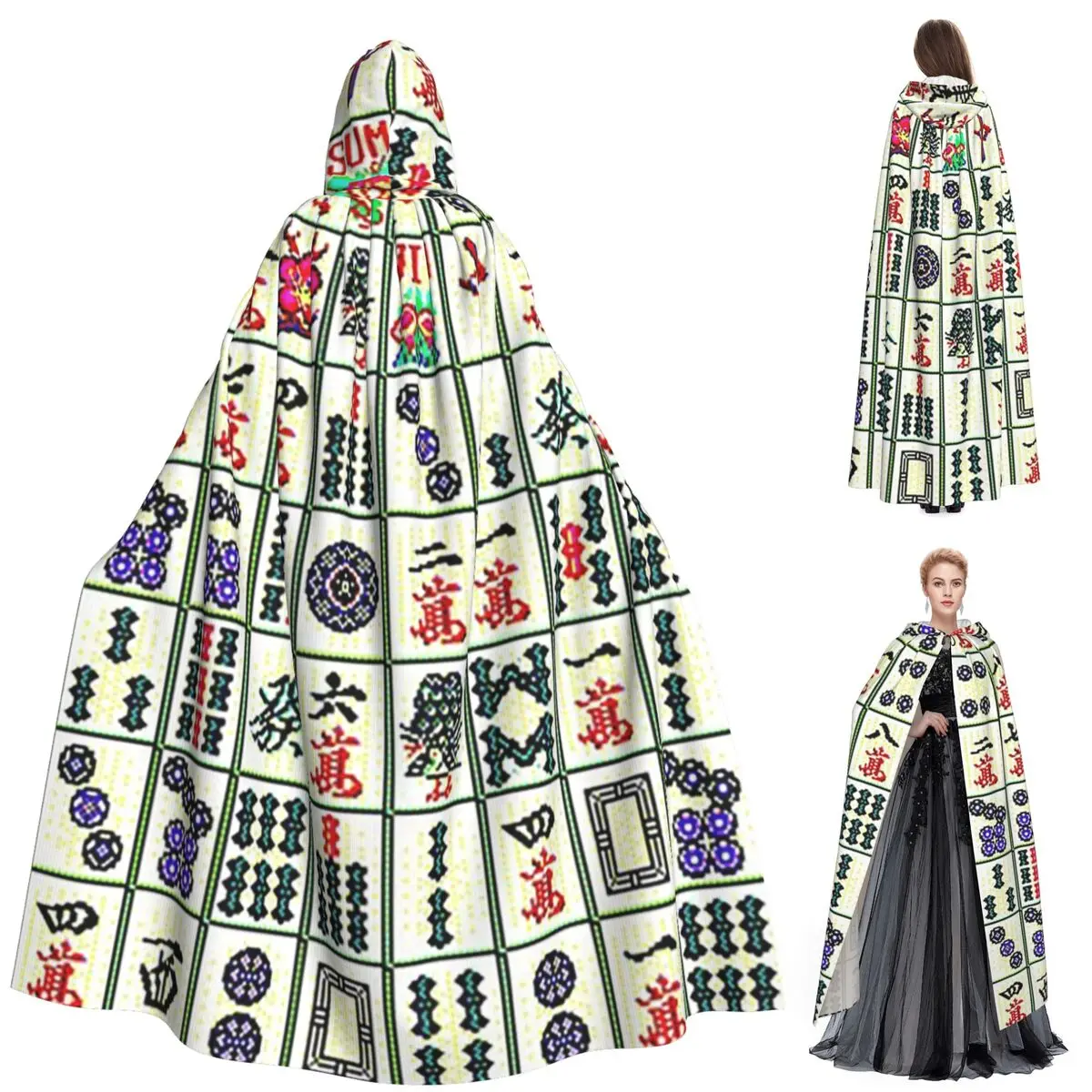 

Mahjong Long Hooded Cloak Witch Medieval Costume Cosplay Cape HalloweenVampire Adult Unisex
