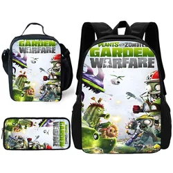 Child School Game For Plantss Vs Zombiess Backpack with Lunch Bags ,Pencil Bags ,School Bags for Boys Girls Best Gift