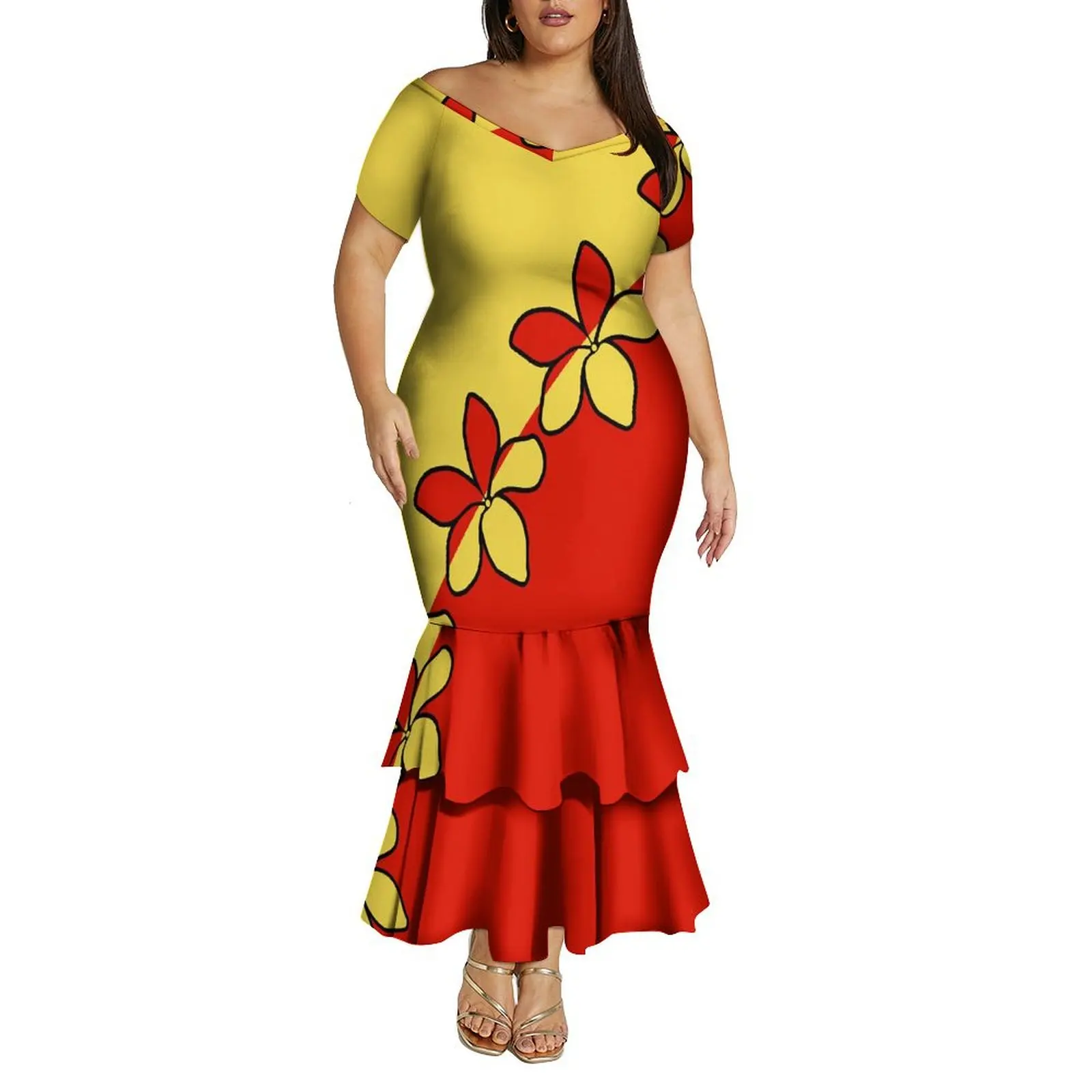 Steuer im Lieferumfang enthalten, bester Preis, individuelles Samoa-Hemd in Übergröße und schulterfreies Meerjungfrauenkleid mit polynesischem Design für Damen