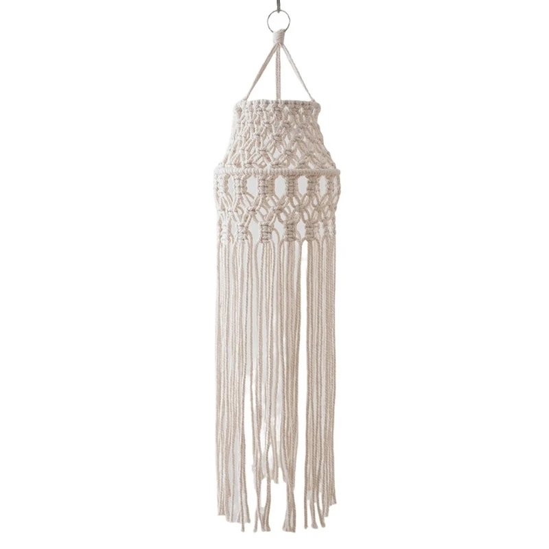 Woven Ceiling Light Shade Bohemian Cotton Rope Macrames Tassels Lampshade Cover Drop shipping