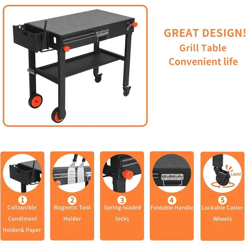 Soporte de plancha portátil para exteriores, carrito plegable para 22 o 17 parrillas, mesa de horno de pizza con ruedas para acampar, se adapta a Ninja y Weber Gr
