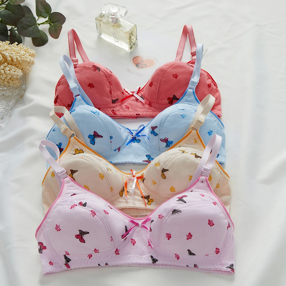 Fresh Butterfly Printed Women Bra Women Daily Wear Soft Comfortable Breathable Adjustable Thin Bra Simplicity Casual Underwear