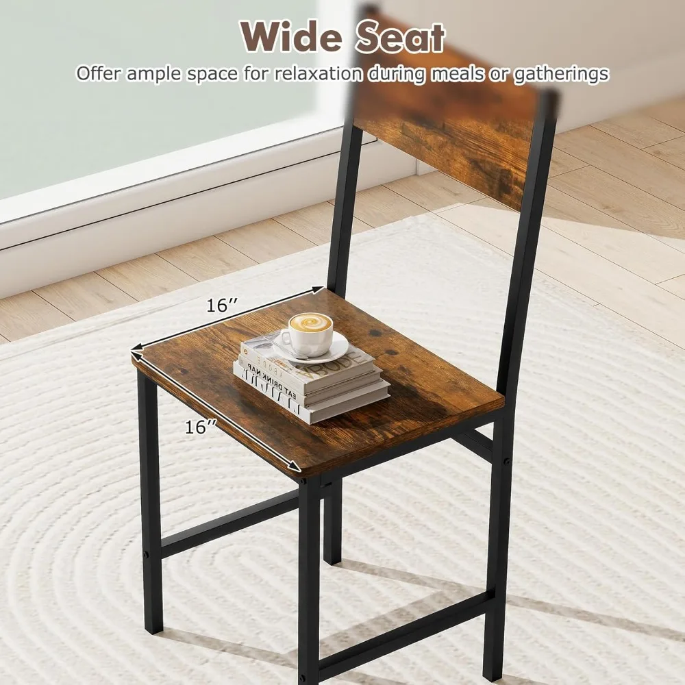 Rustic Farmhouse Style Wood and Metal Armless Dining Chairs Set of 2 with Comfortable Wide Seats and Slanted Backs