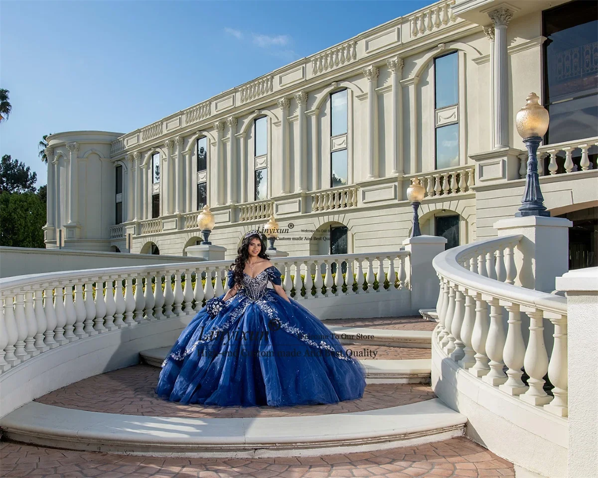 Robe De bal Quinceanera robes Appliques dentelle 3D Floar personnalisé princesse hors épaule mexicaine douce 16 robe robes De 15 Ano