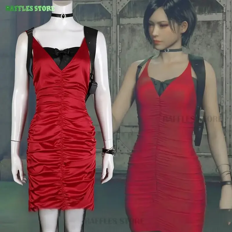 Resident 2 4 disfraz de cosplay bordado Ada Wong, estilo cheongsam, vestido rojo para mujer, traje sexy para Halloween, traje de cosplay malvado, biohaazard