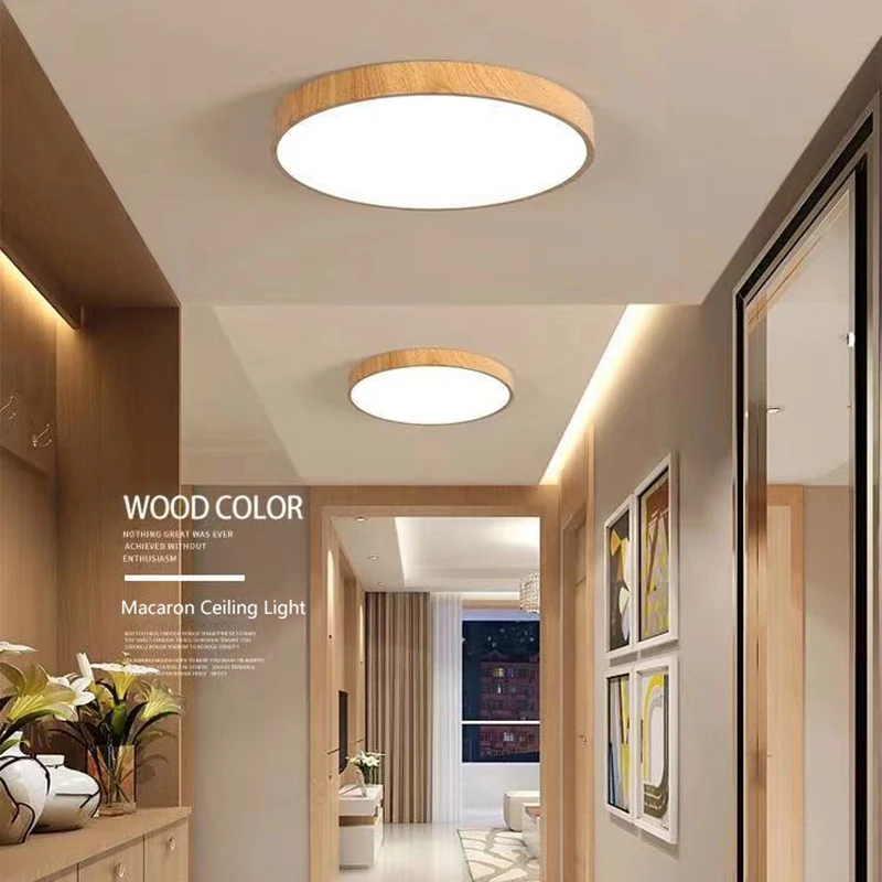 

Ultra Thin Led Ceiling Light Simple Modern Wood Grain Round Bedroom Light