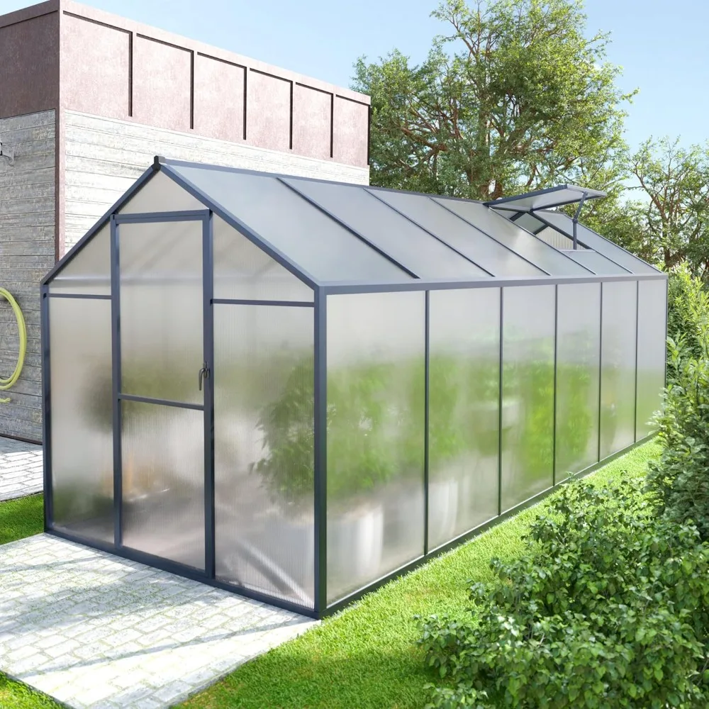 

6'x12 'upgraded rivet structure greenhouse with 2 ventilation openings, 4mm double walled polycarbonate, aluminum greenhouse