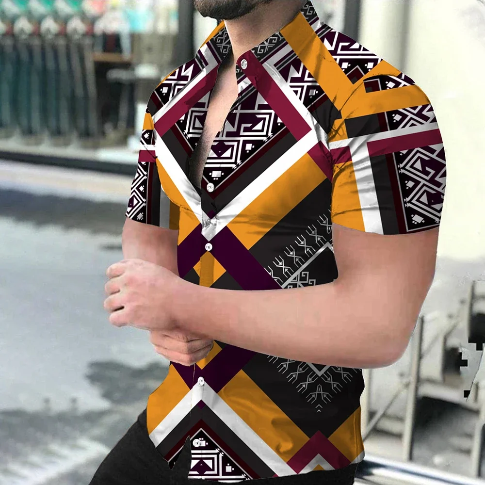 Fashionable For Trend Summer 2022 Brand New Male Dress Fashion Fitness Hawaiian Men Party Polyester Print Sleeve