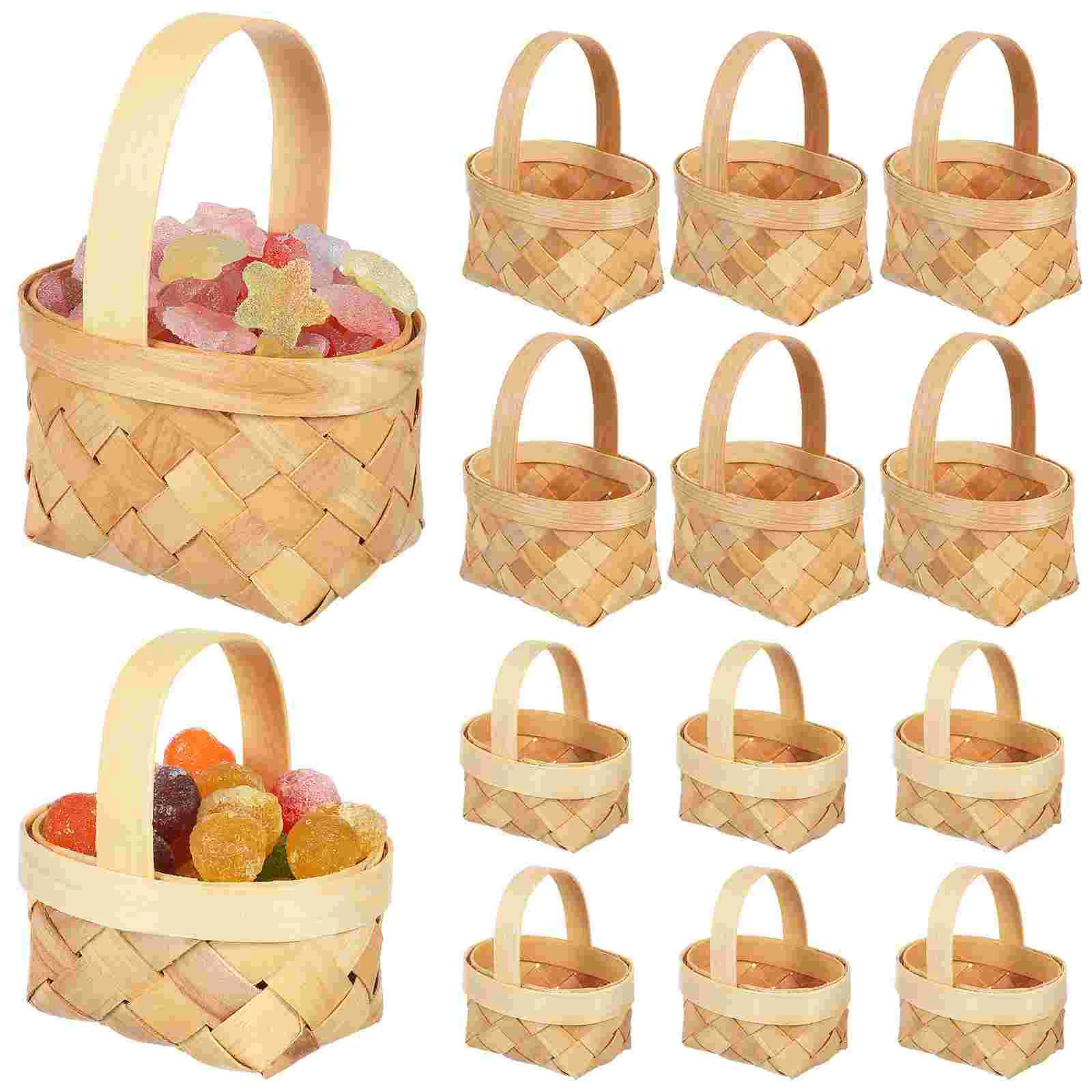 

12 Pcs Mini Wood Chip Basket Tiny to Weave Baskets For Party Favors Wooden Woven Small Baby