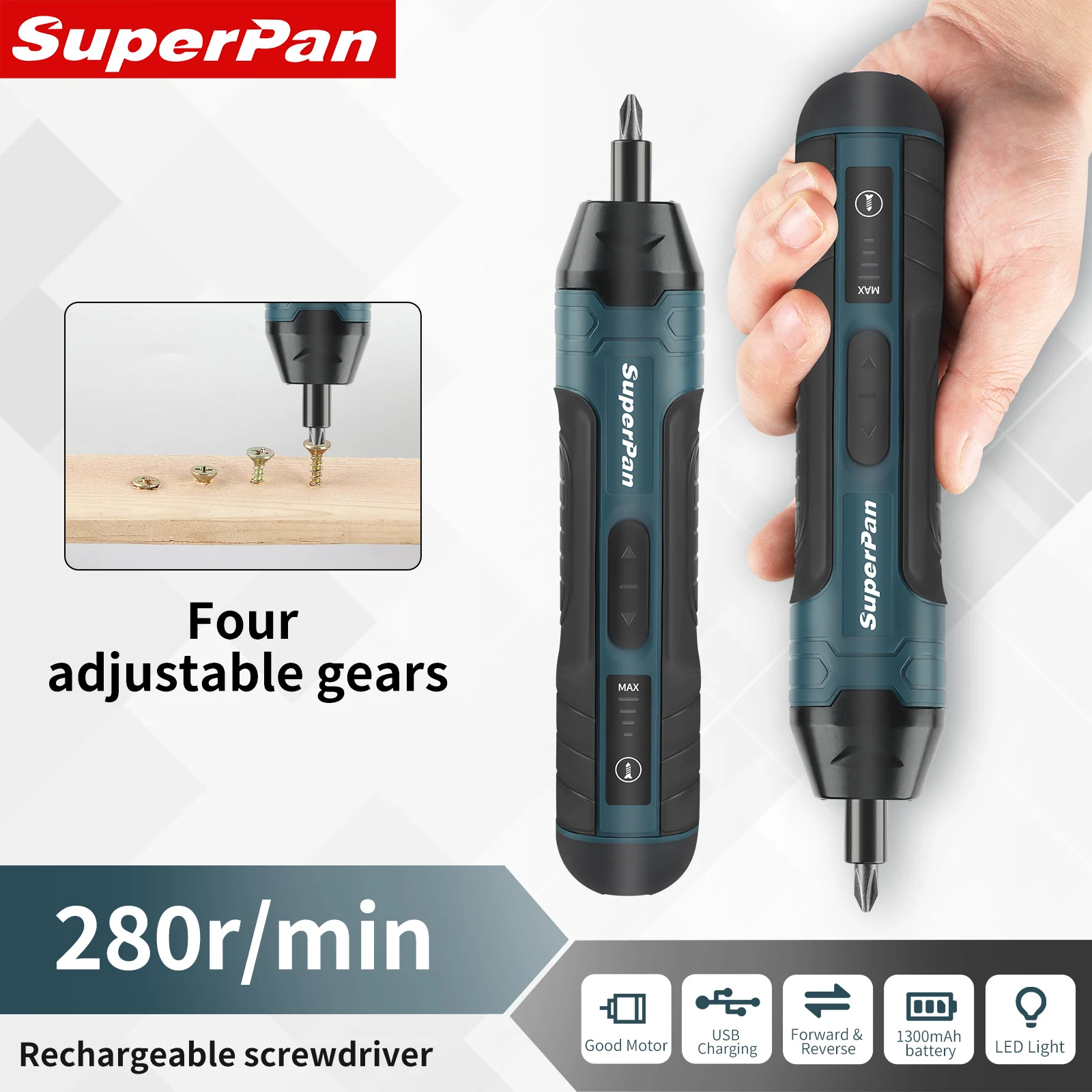 

Электрическая отвертка SuperPan с эргономичным дизайном, регулировкой крутящего момента, шестигранным патроном, для мастерских и обслуживания, аккумуляторная