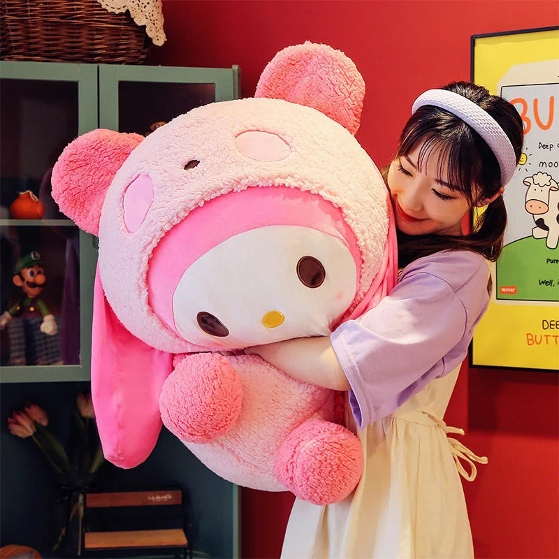 Oversized Sanrio Mymelody Transformeren In Een Panda Sierkussen Plushie Gevulde Kawaii Pop Knuffel Kuromi Hellokitty Pluche Gift