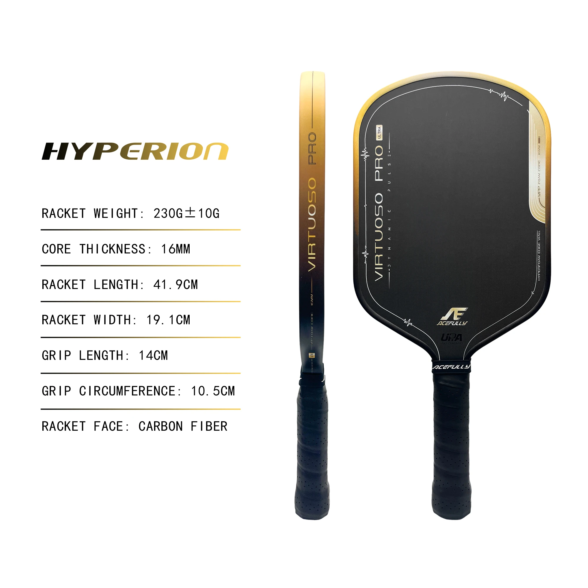 

Professional Pickleball Paddle 16mm Honeycomb Core Carbon Fiber Surface | Lightweight 7.52" Wide Pickleball Racket for Indoor &