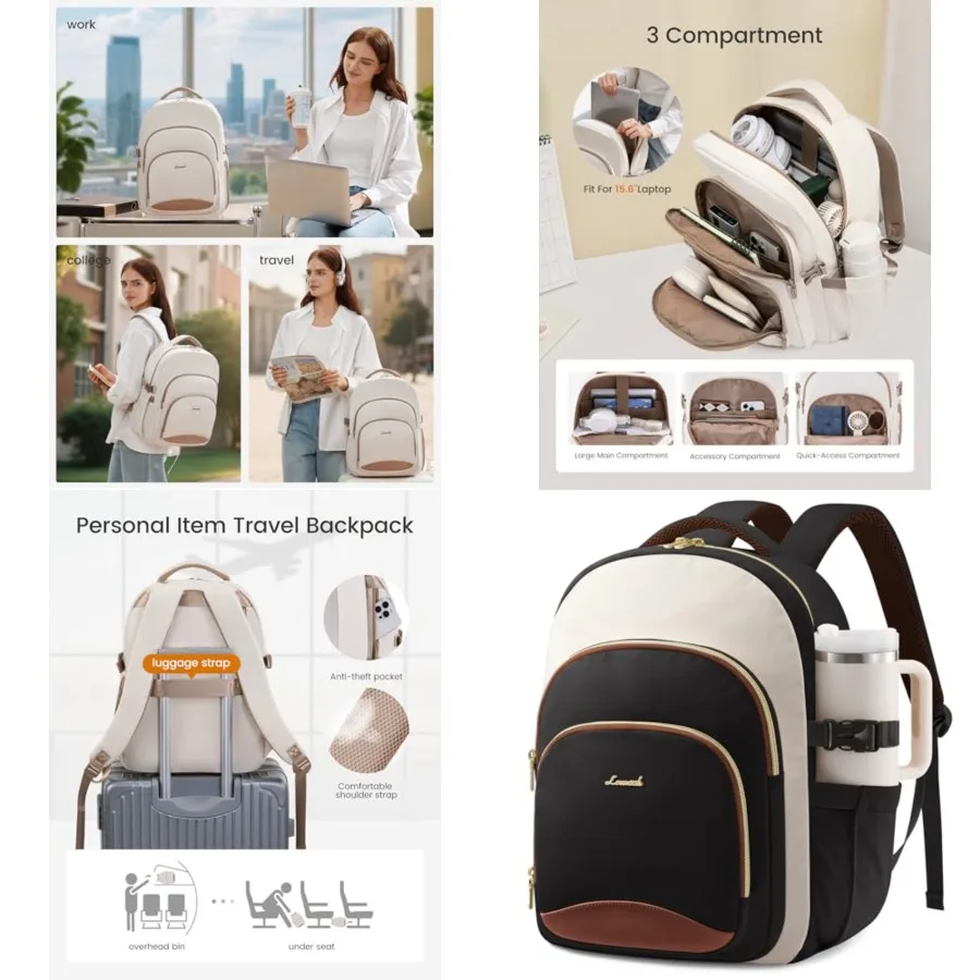 

Laptop Backpack for Women, Work Backpack, Back to School Bookbag for College Student Teen Girls, Casual Personal Item Travel Ba