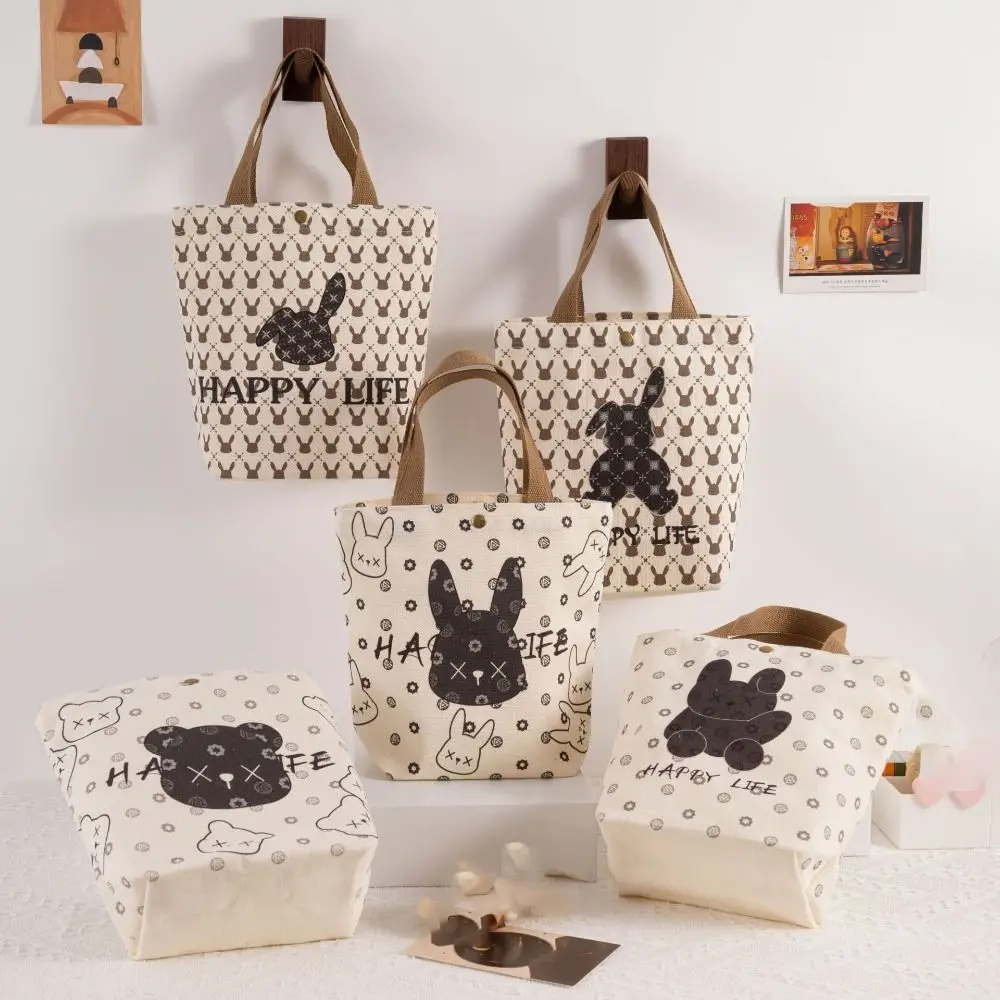 Rabbit Hand Canvas Bag Light Luxury Cartoon Handbag Large Capacity Portable Daily Commuting Bags Cartoon Wrist Bag