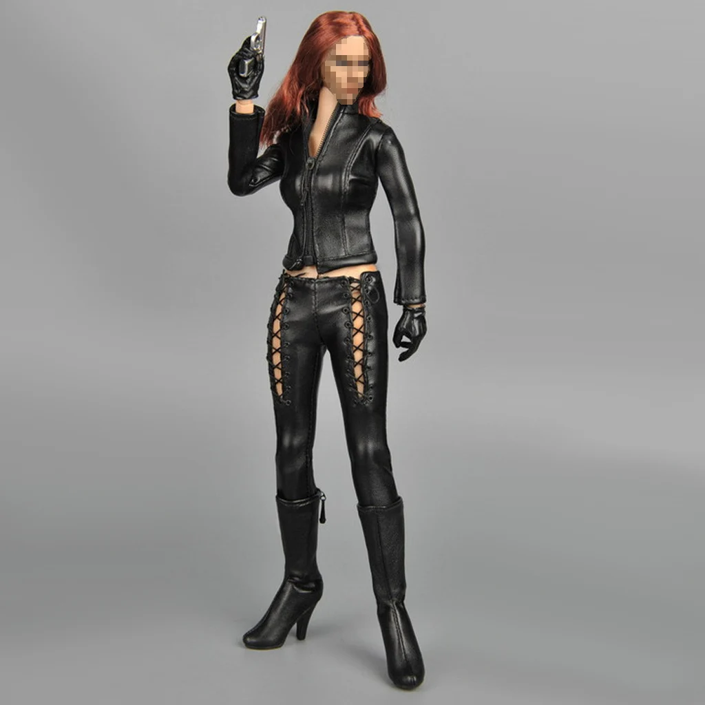 

1/6 Female Riders Clothes Black Leather Jacket Locomotive Suit