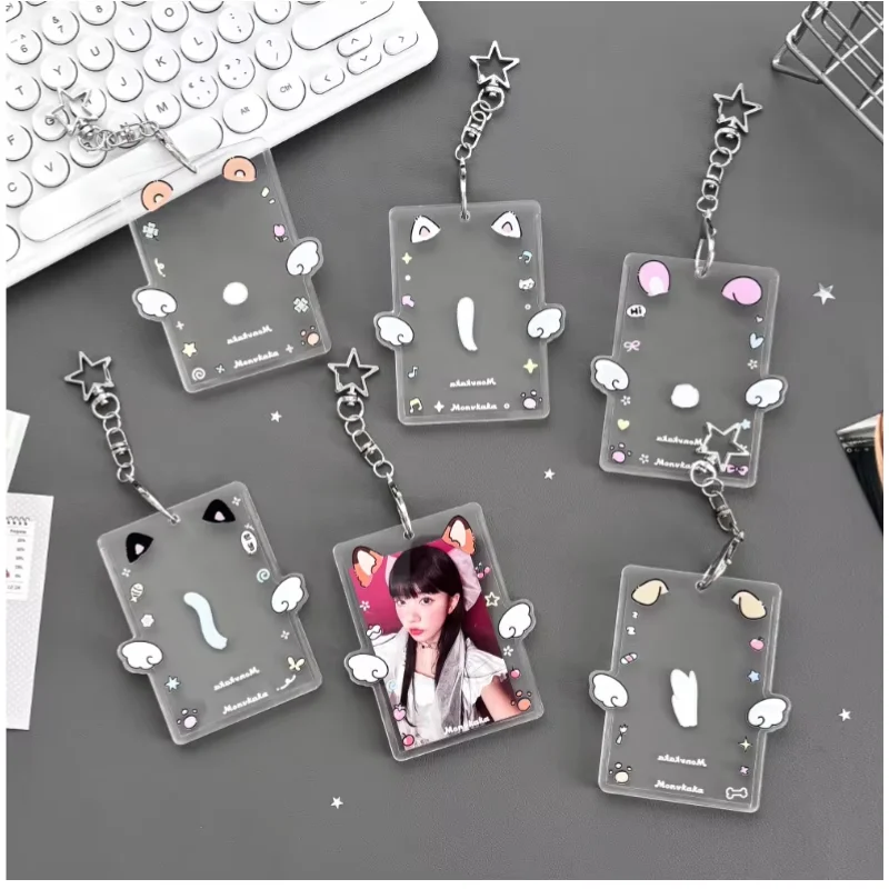 3Pcs Cute Animal Wings Acrylic 3 inch Kpop Photo Holder Photocards Card Display Bag Pendant School Stationery
