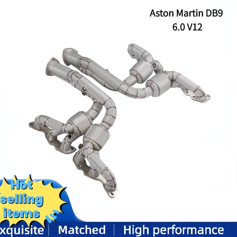 Custom SS304 Car Performance Exhaust Header for Aston Martin DB9 6.0 V12 Exhaust Pipes Downpipe 200cell with Heat Shield