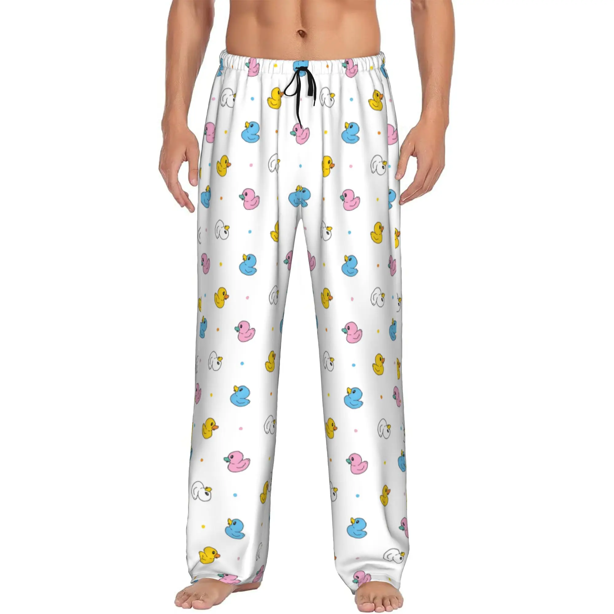 Custom Duck Pattern Rubber Cartoon Character Doodle Pajama Pants Men's  Sleepwear Lounge Sleep Bottoms Stretch with Pockets
