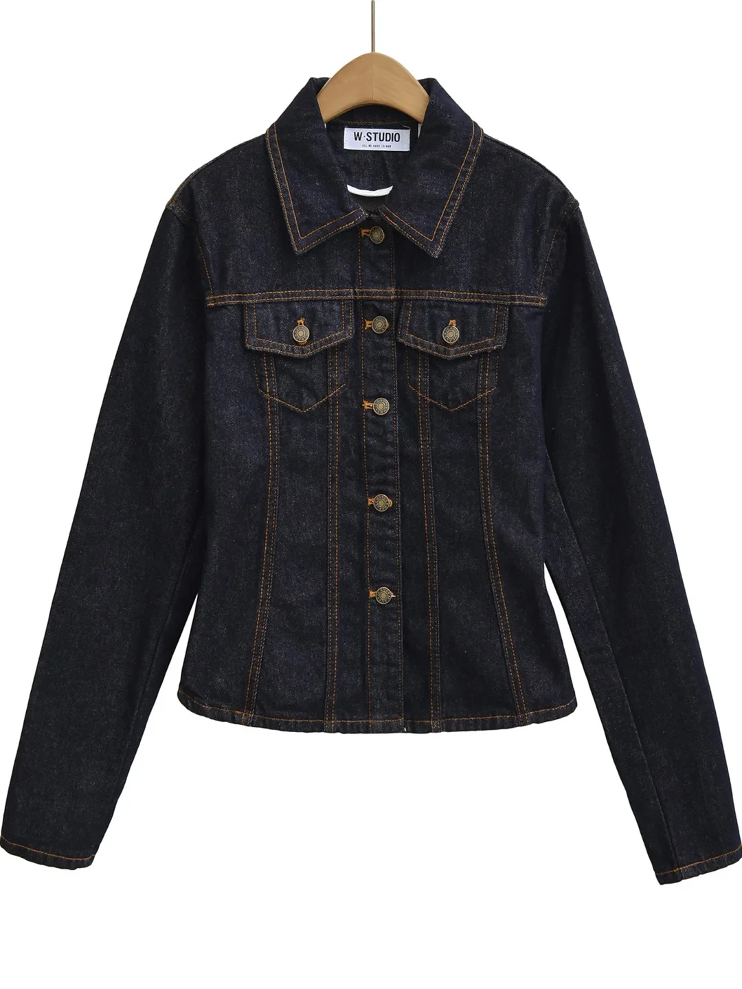 

American Sle Slim Fit Long Sve Women's Denim Jaet Casual Top Waist Cinched Autumn Winter Design Splicing Jaet