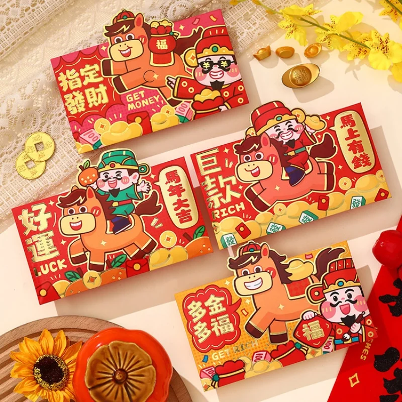

New 4Pcs Chinese New Year Lucky Red Envelope 2026 Horse Year Hangbao Spring Festival Zodiac Horse Red Packet New Year's Kid Gift