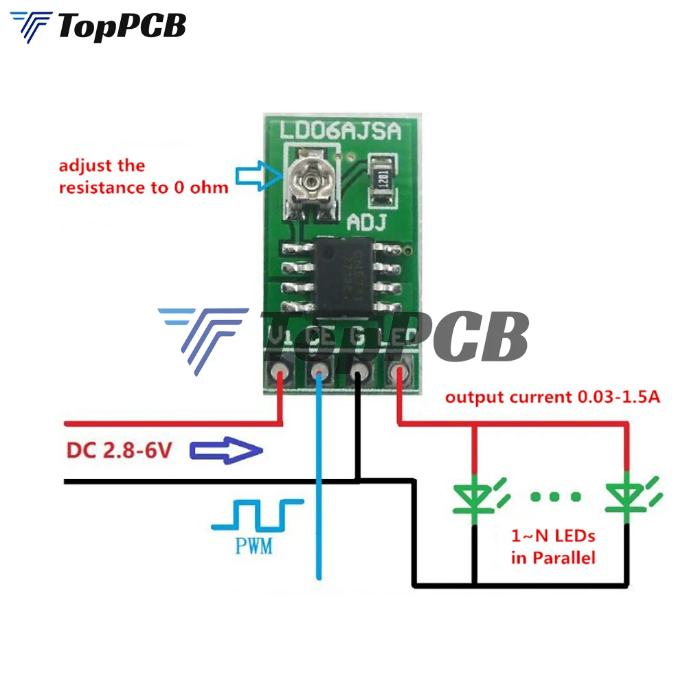 DC 3.3V 3.7V 5V LED Driver 30-1500MA Constant Current Adjustable Module PWM Control Board for USB LED flashlight 18650 Li-ion