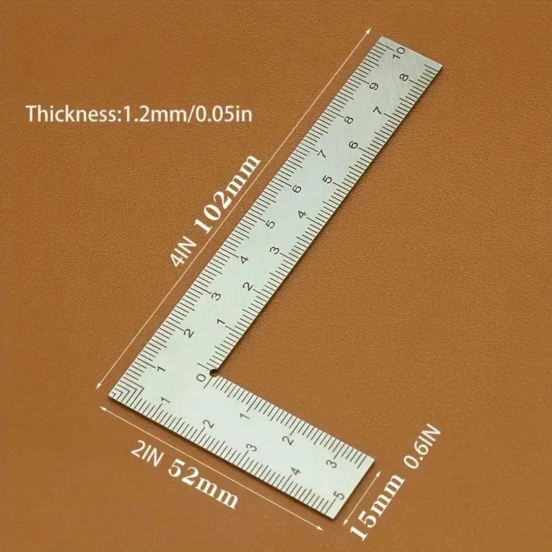 Mini Square Stainless Steel L-shaped Double Sided High Precision Scale Multifunctional Thickened Corner Ruler For Leather Design