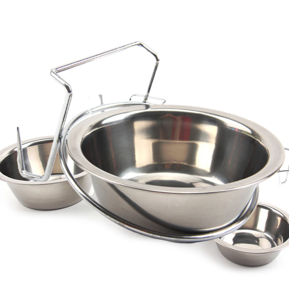 

2 Pcs Hanging Pet Bowl Water Drinking Dog Elevated Stainless Bowls Kennel Feeder Tableware