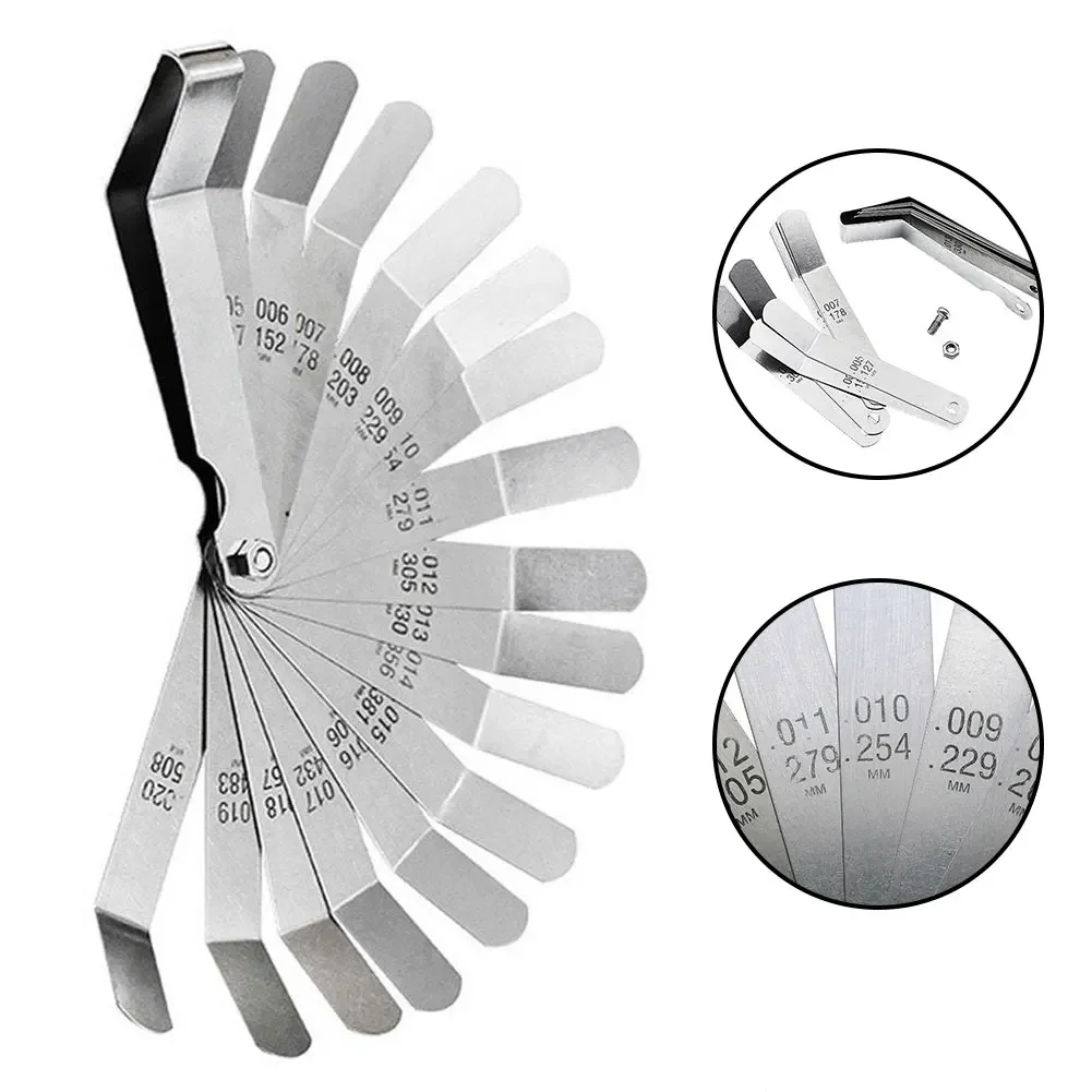 Metric Feeler Gauge 0.005-0.020 Inch 0.127-0.508mm 1 Set 16 Blades Easy To Use High Strength Valve Offset Feeler Gauge