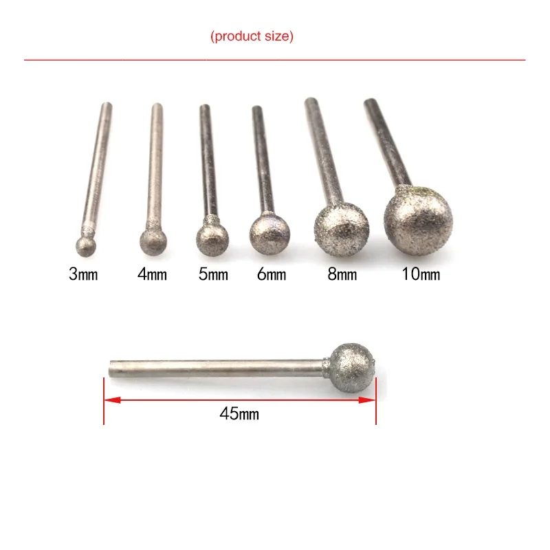 3~10mm F Needle Diamond Grind Needle Head Cutter Jade Carve Tools Engrave Rotary Spherical Burr Tool 2.35/3mm Shank Round Ball