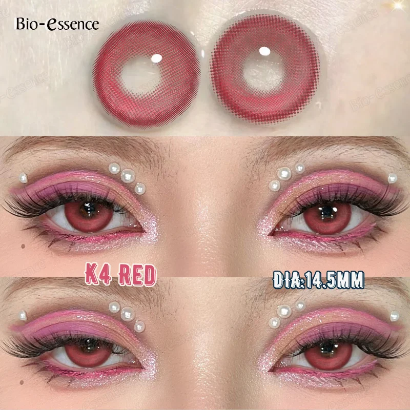 Bio-essence rosa farbige Kontaktlinsen mit Myopie, jährliches rotes Colorcon, Cosplay, Kosmetik, Make-up, Schüler, bunte Linse für Augen