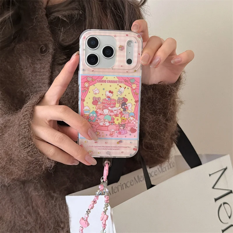 

Korean Cute Hellokitty Phone Cover For iPhone 17 Pro 16 15 14 Pro Max Cases with Chain Shokproof Protective Covers For 15Promax
