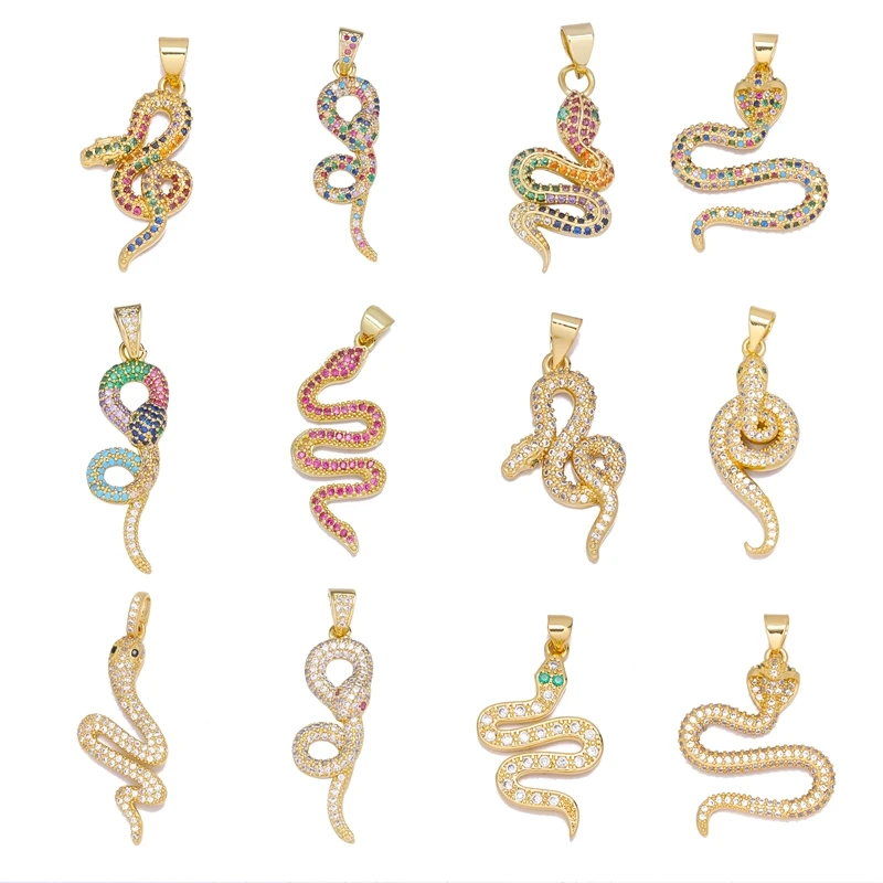Juya Handmade luksusowa tęczowa cyrkonia 18K pozłacana dekoracja wąż Charms dla majsterkowiczów moda talizman akcesoria do wyrobu biżuterii